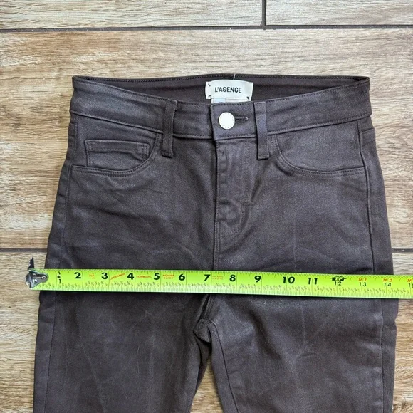 L’agence High Rise Marguerite Skinny Espresso Brown Coated Size 24 Stretch Jeans - Picture 9 of 12